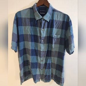 Tommy Bahama Navy and Teal Checkered Shirt